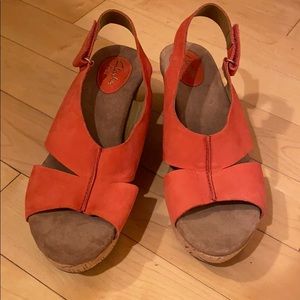 Women’s size 10 coral wedges by Clark’s